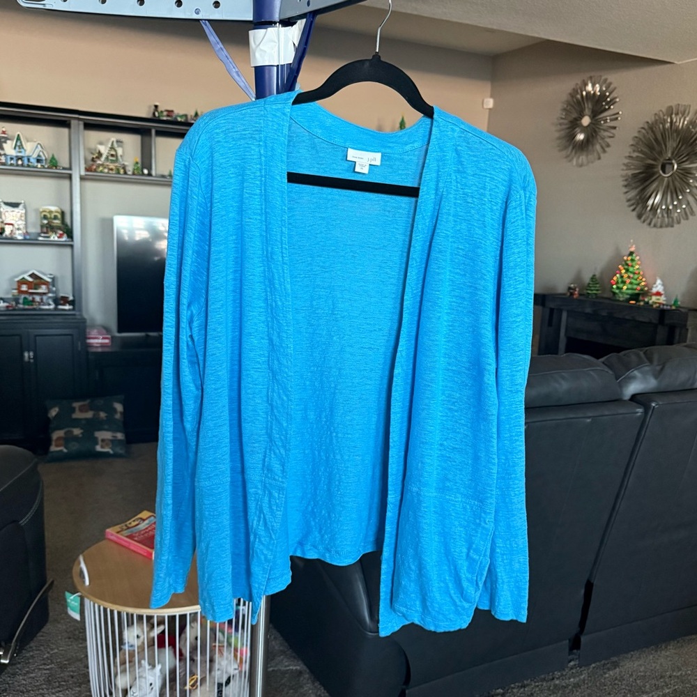 Women's J.Jill Linen Blue Cardigan. Size XL
